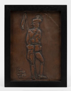 [BOER WAR} GEORGE COLLINGRIDGE framed repousse copper plaque titled "N.S.W. Lancer, 1900", signed with monogram "G.C.", 23 x 17cm overall