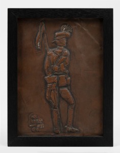 [BOER WAR} GEORGE COLLINGRIDGE framed repousse copper plaque titled "N.S.W. Lancer, 1900", signed with monogram "G.C.", 23 x 17cm overall