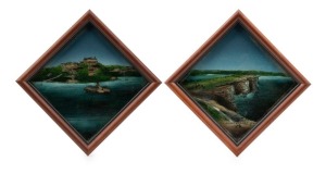 SYDNEY HARBOUR INTEREST: Pair of framed reverse glass pictures, I.) Mosman's Bay, Sydney Harbour, N.S.W., II.) The Heads, Sydney, N.S.W., 29 x 29cm each overall