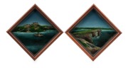 SYDNEY HARBOUR INTEREST: Pair of framed reverse glass pictures, I.) Mosman's Bay, Sydney Harbour, N.S.W., II.) The Heads, Sydney, N.S.W., 29 x 29cm each overall