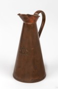 "ADVANCE AUSTRALIA" antique copper water pitcher with embossed coat of arms, by Joseph Sankey & Sons, England, early 20th century, 26.5cm high