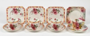Four assorted antique ROYAL DOULTON "Waratah" cup, saucer and plate sets, early 20th century, factory mark to bases, the plates 14cm wide