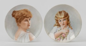 EDITH I. BROWN (Sydney) pair of hand-painted portrait cabinet plates, signed "E. I. B." and "Edith I. Brown", circa 1910, 23cm diameter