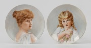 EDITH I. BROWN (Sydney) pair of hand-painted portrait cabinet plates, signed "E. I. B." and "Edith I. Brown", circa 1910, 23cm diameter