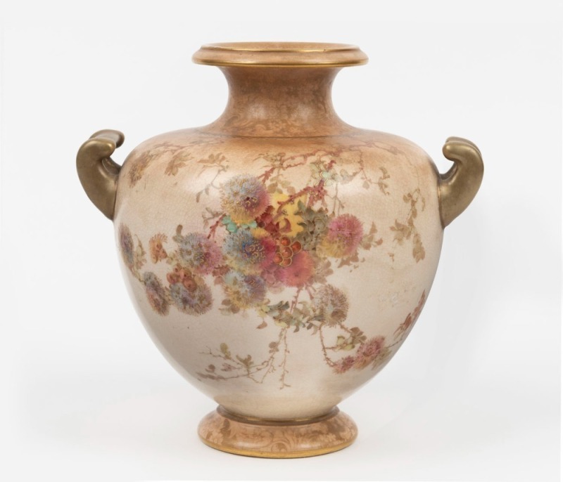 DOULTON BURSLEM "Australian Button Flower" English porcelain vase by LOUIS BILTON, stamped "Doulton Burslem, England" with crown mark to base, 19.5cm high