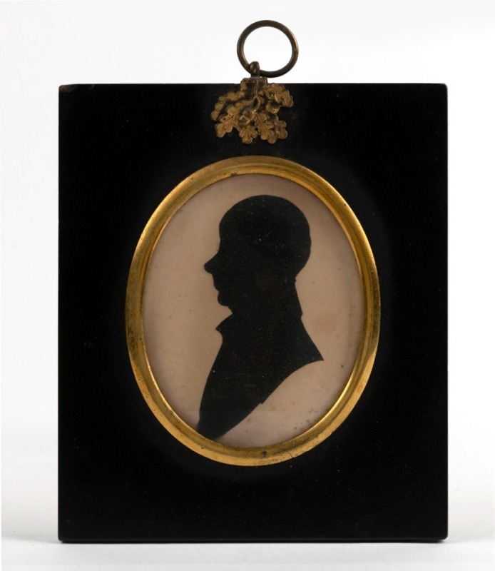 JOHN WHITE PARSONS antique hand-cut paper silhouette portrait bearing notation verso "John White Parsons born at Lambeth, London in the County of Middlesex, on the 16th day of... (?), 1816 and baptised there. Died at Bothwell in Tasmania on 15 June, 1850