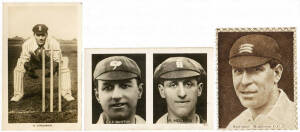 1912-22 cricket cards, noted 1912 Murray's Cigarettes "Cricketers" (Series H) [2/20];&nbsp;1921 Football Special & Sporting Pictorial "Sportsmen Photostamps" [2/42 cricketers known]; 1922 Boys' Realm "Famous Cricketers" [15]; 1922 Young Britain "Favourite Cric