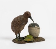 An antique cold painted spelter kiwi bird inkwell, late 19th century, 9.5cm high