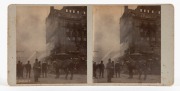 THE FIRE AT ANTHONY HORDERN'S PALACE EMPORIUM, HAYMARKET, JULY 1901, Three silver gelatin photographs in stereocard format, photographers unknown, showing the Emporium during and after the fire of 10 July 1901 which destroyed it.&nbsp; Each pair of images moun