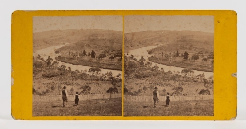 THOMAS JETSON WASHBOURNE (1832-1905), stereoview card, QUEEN'S BRIDGE FROM NEWTOWN HILL, circa 1868, pair of albumen paper images, each approx. 80 x 70mm, mounted on a yellow card, 87 x 177mm overall, and verso with manuscript signature "Washbourne Photo"