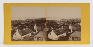 TASMANIAN STEREOVIEW CARDS: Unknown Photographers, circa 1865-70, "Hobart Town from the Hampden Road", "Hobart Town from the top of St. Davids", and "Hobart Town, Tasmania" annotated in ink to verso of all cards; each approx. 82 x 173mm. (3).