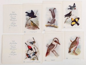 [AUSTRALIAN WILD BIRDS] Christmas cards by J. M. CANTLE for Turner & Henderson, Sydney, c.1915. Set of six unused chromolithographed and embossed greeting cards, each 12.9 x 17.6cm (folding to a card 12.9 x 8.7cm); in fresh unused condition. (6). 