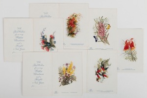 [AUSTRALIAN WILD FLOWERS], Christmas cards by HARRIET SCOTT for Turner & Henderson, Sydney, c.1915. Set of six unused chromolithographed and embossed greeting cards, each 12.9 x 17.6cm (folding to a card 12.9 x 8.7cm); in fresh unused condition. (6).