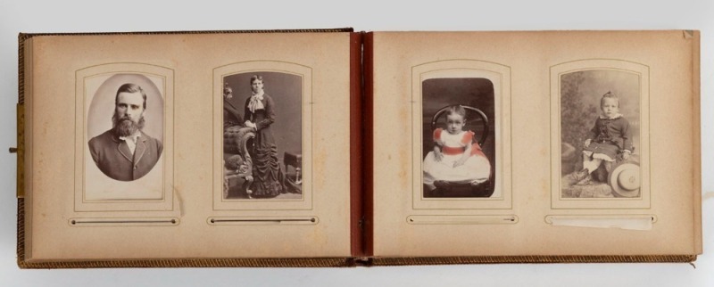 [VON BIBRA FAMILY, TASMANIA]. An ornate, leather-bound photograph album purchased from Walch Bros., Launceston, circa 1900, containing a collection of carte-de-visite size portraits and one tin-type, with some annotations identifying the sitters. The phot