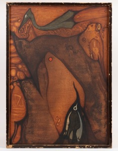 JOAN BECK (1916-1989), Primeval, oil on board, signed and titled verso, 60 x 43cm, 63 x 46cm overall