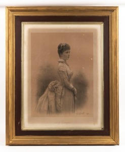 LADY CARRINGTON, 1890, antique portrait engraving, 70 x 74cm, 90 x 75cm overall