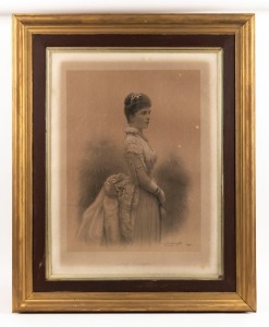 LADY CARRINGTON, 1890, antique portrait engraving, ​​​​​​​70 x 74cm, 90 x 75cm overall