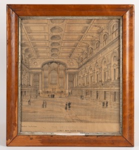 THE CENTENNIAL HALL, SYDNEY, NEW SOUTH WALES, antique lithograph print, titled in the lower margin with "Sapsford, City Architects" lower left, in a period maple frame, 45 x 41cm overall