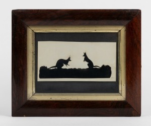 An antique Australian cut paper silhouette kangaroo picture, housed in an antique rosewood frame, 19th century, ​​​​​​​17 x 20.5cm overall