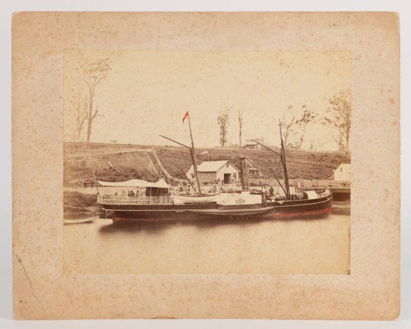 FREDERICK CORNELL (c.1833 - 1890), The P.S. Avon at Bairnsdale, circa 1880, albumen paper print with some hand-colouring, laid down on card; ​​​​​​​the image approx. 22.5 x 28.5cm; the card 30.5 x 38.5cm. Unlike Lot 401, this photograph is not signed or