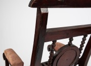 [ANDREW LENEHAN INTEREST] DUNBAR CHAIR. Antique oak armchair with engraved plaque stating "MADE FROM THE WRECK OF THE SHIP DUNBAR, AUGUST 20TH 1857". 92cm high, 52cm across the arms. The Dunbar was wrecked off Sydney Heads on the night of August 20th 1857 - 8