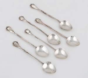 MILDRED CREED set of six Arts & Crafts Australian silver spoons with gum leaf decoration, circa 1920, stamped "CREED, S.S.", 11cm long, 48 grams total