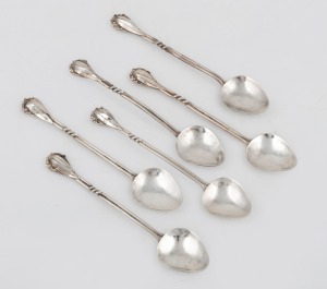 MILDRED CREED set of six Arts & Crafts Australian silver spoons with gum leaf decoration, circa 1920, stamped "CREED, S.S.", ​​​​​​​11cm long, 48 grams total