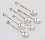 MILDRED CREED set of six Arts & Crafts Australian silver spoons with gum leaf decoration, circa 1920, stamped "CREED, S.S.", ​​​​​​​11cm long, 48 grams total