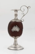 An antique Australian silver and burra nut miniature ewer with Australian coat of arms in a Map shaped shield, 19th century, 10cm high