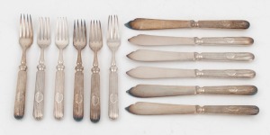 BURNS PHILP & Co. Ltd. antique silver plated fish cutlery enblazoned with the company crest, 19th century, (12 items).