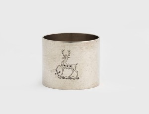 BRUNKHORST of Adelaide, antique Australian silver napkin ring with engraved monogram decoration, 19th/20th century, stamped "BRUNKHURST, ADELAIDE" with pictorial marks, 4.3cm diameter, 3.6cm wide, 48 grams