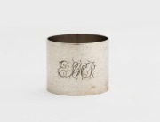 BRUNKHORST of Adelaide, antique Australian silver napkin ring with engraved monogram decoration, 19th/20th century, stamped "BRUNKHURST, ADELAIDE" with pictorial marks, ​​​​​​​4.3cm diameter, 3.6cm wide, 48 grams - 2