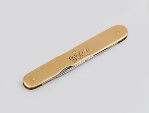 WENDT of Adelaide rare 18ct yellow gold pocket pen knife with double blade, engraved "H.H.B.", 19th century, stamped "WENDT, 18ct", 7cm long when closed, 21.2 grams total including blades