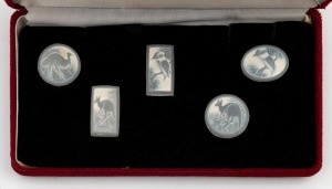 Five assorted cameo carved miniature fired plaster plaques with Australian animals, 20th century, the largest 2.5cm high