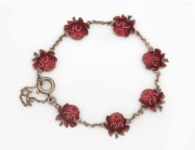 FLAVELLE BROS. of SYDNEY rare silver and enamel waratah bracelet, 19th/20th century, 17cm long