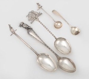 Five assorted vintage and antique Australian themed spoons, ​​​​​​​the largest 12cm long