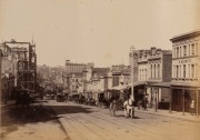 MELBOURNE STREET CARS & TRAMS: A group of three albumen paper photographs including a striking image of the North Carlton & St Kilda cable-car passing the Queen Victoria Hospital in Lonsdale Street and another view of Russell Street before paving and tram - 2