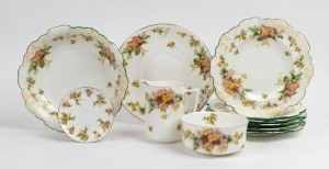 ROYAL DOULTON wattle pattern English porcelain dinner ware, bowls, plates, dishes and jug, (11 items), green factory mark, the cake plate 24cm across the handles