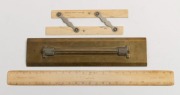 A. TORNAGHI & CO. SYDNEY antique brass rolling ruler, together with an antique ivory ruler retailed by T.F. WEISENER, and an antique ivory parallel rule retailed by FLAVELLE BROS. & ROBERTS, 19th century, (3 items),