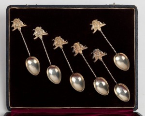 ADVANCE AUSTRALIA set of six antique sterling silver teaspoons, in a plush fitted box, made in Birmingham, circa 1896, 10.4cm high, 58 grams total