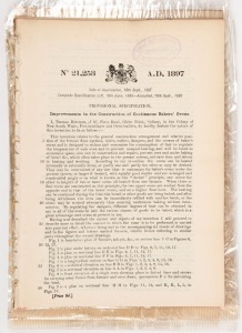 [PATENT APPLICATIONS] A group of Provisional and Complete Applications, lodged in 1896-99 "Under International Convention" and all emanating from inventors in the Australian Colonies; including "An Appliance for Connecting Braces or other Suspenders to Ga