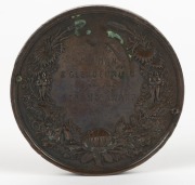 MEDAL: 1879 SYDNEY INTERNATIONAL EXHIBITION large bronze medal by Wyon (76mm), engraved on reverse to "COLMAN & GLENDENNING - SECOND AWARD" Colman & Glendenning of London exhibited school furniture at the Sydney Exhibition. - 2