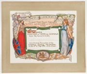 An ornate colour lithographic invitation to an Evening Reception at the Exhibition Building, Melbourne, to celebrate the Opening of Parliament on 9th May 1901 by the Duke & Duchess of Cornwall, later King George V and Queen Mary; the invitation to Mr Adol