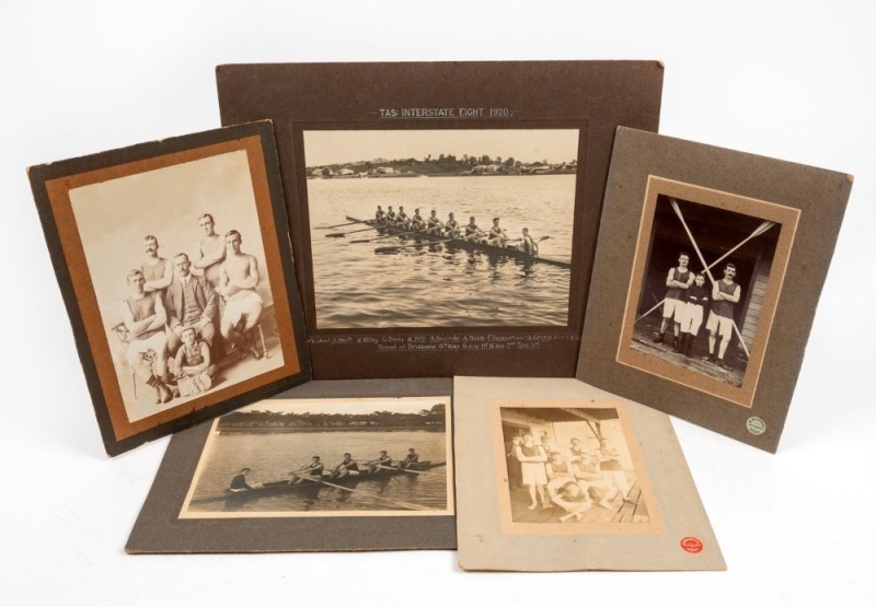 [TASMANIAN ROWING], A small collection of original photographs from the estate of Tasmanian coxswain, Alfred Griggs, including a large photo of the Tasmanian Interstate Eight, with Griggs, at Brisbane in May 1920 where they came 3rd to South Australia and