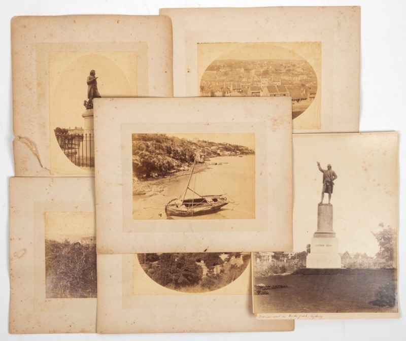 NICHOLAS JOHN CAIRE (1837-1918). Five albumen paper photographs (each approx. 13 x 19cm) from his "VIEWS OF NEW SOUTH WALES", each laid down on card and with a printed identifying label verso; together with a larger example (28 x 22cm) depicting the Capta