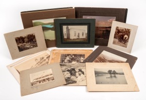 NEW ZEALAND: A range of mounted albumen paper photographs and similar; many identified scenes and photographers including Queen St., Auckland, Building the Milton - Roxburgh Branch Railway, Taihape, Otira Gorge, Blue Lake Rotorua, a picnic gathering at Rotorua, a Maori group cooking in a hot pool, etc.; various sizes. (20).