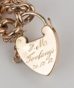 WILLIS & SONS of Melbourne 15ct gold curb link bracelet with heart lock,&nbsp;19th century, lock stamped "15.W." with unicorn mark, 13.8 grams total - 2