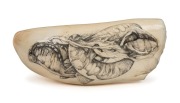 GARY TONKIN&nbsp;scrimshaw whale's tooth engraved with scene of a mother whale and calf, signed lower right "G. TONKIN, '98", ​​​​​​​an impressive 17cm long&nbsp;