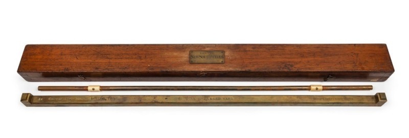 IMPERIAL STANDARD YARD antique English example manufactured by DE GRAVE, SHORT & FANNER of London, stamped with Queen Victoria cypher and crown "GOV.T OF NEW SOUTH WALES, 1883", housed in original mahogany box with additional Government plaque in brass, t