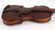 A rare antique Australian violin, hand crafted in cedar with Queensland silky oak back, and hand-made tuning pegs, 19th century, ​​​​​​​bearing pencil inscription "BENNETT MAKER", housed in a period ebonized timber coffin case, 58.5cm long - 3